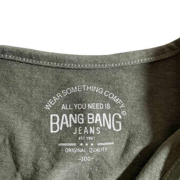 BANG BANG JEANS Men's Short Sleeve Split Neck T-Shirt Green - Picture 5 of 7